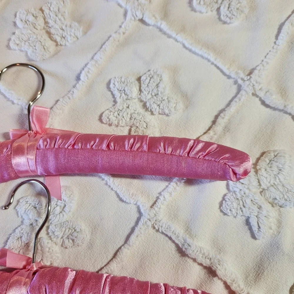 Fabric Padded Clothes‎ Hangers Satin Soft Pink Material Three Count 14.25